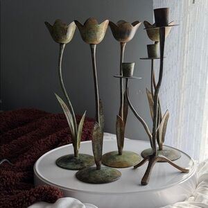 Vintage Rustic Hosley Metal Candle Holders and Cabaret.